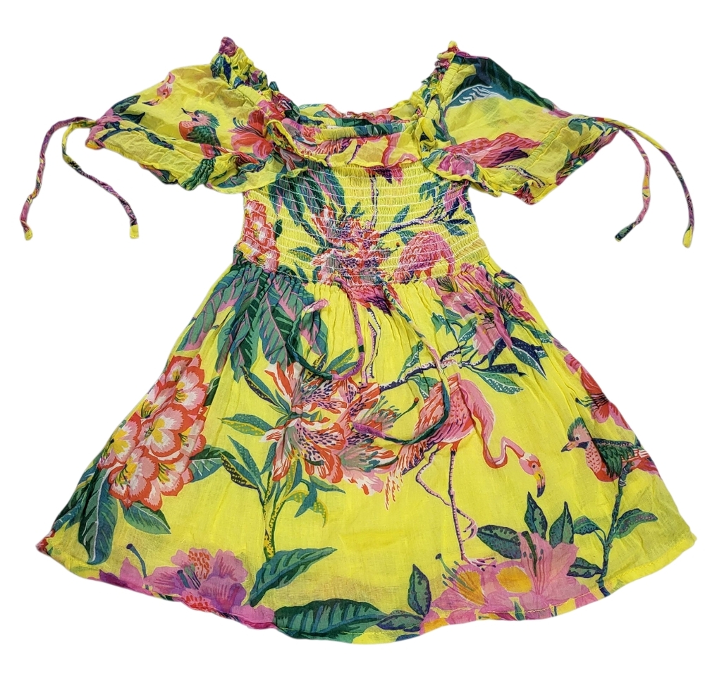 Banjanan Toddler Dress with Flamingo Print in Yellow
